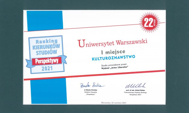 Ranking Kierunków Studiów: I miejsce dla studiów prowadzonych przez Wydział „Artes Liberales”