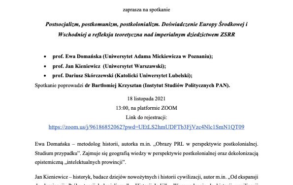 Prof. Jan Kieniewicz: debata pt. „Postsocjalizm, postkomunizm, postkolonializm…”
